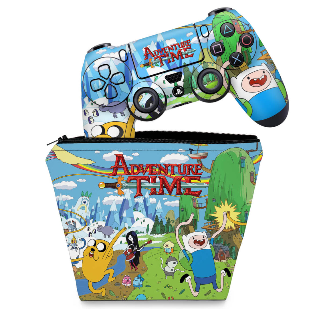 KIT Capa Case e Skin Anti-Rage PS4 Controle - Hora De Aventura - Pop Arte Skins