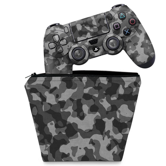 KIT Capa Case e Skin Anti-Rage PS4 Controle - Camuflagem Cinza