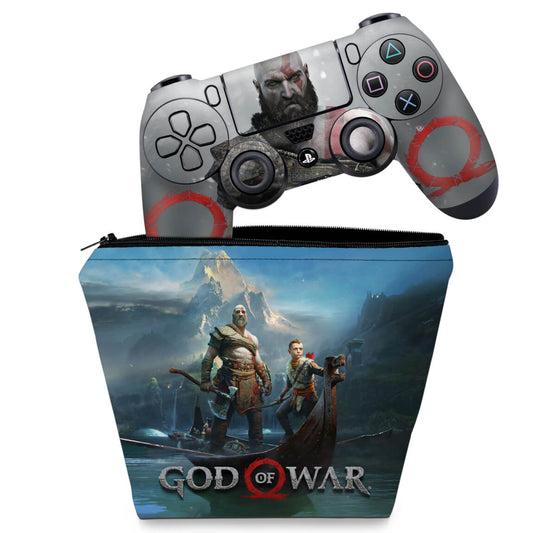 KIT Capa Case e Skin Anti-Rage PS4 Controle - God Of War #B
