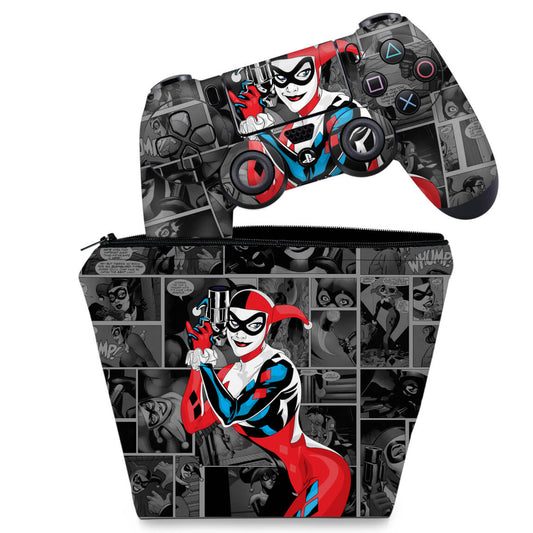 KIT Capa Case e Skin Anti-Rage PS4 Controle - Harley Quinn - Arlequina #A