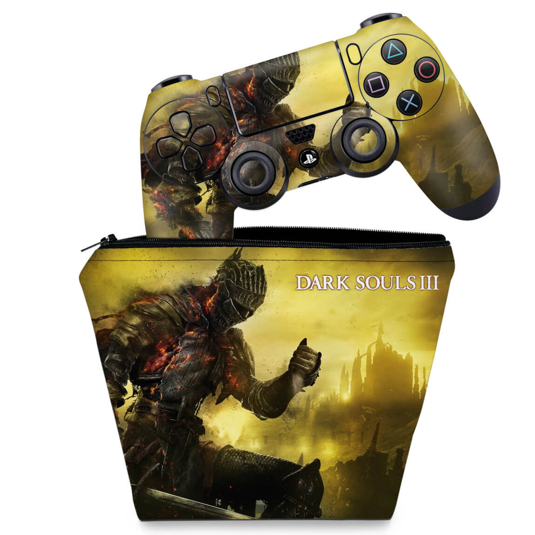 KIT Capa Case e Skin Anti-Rage PS4 Controle - Dark Souls 3 - Pop Arte Skins