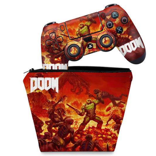 KIT Capa Case e Skin Anti-Rage PS4 Controle - Doom