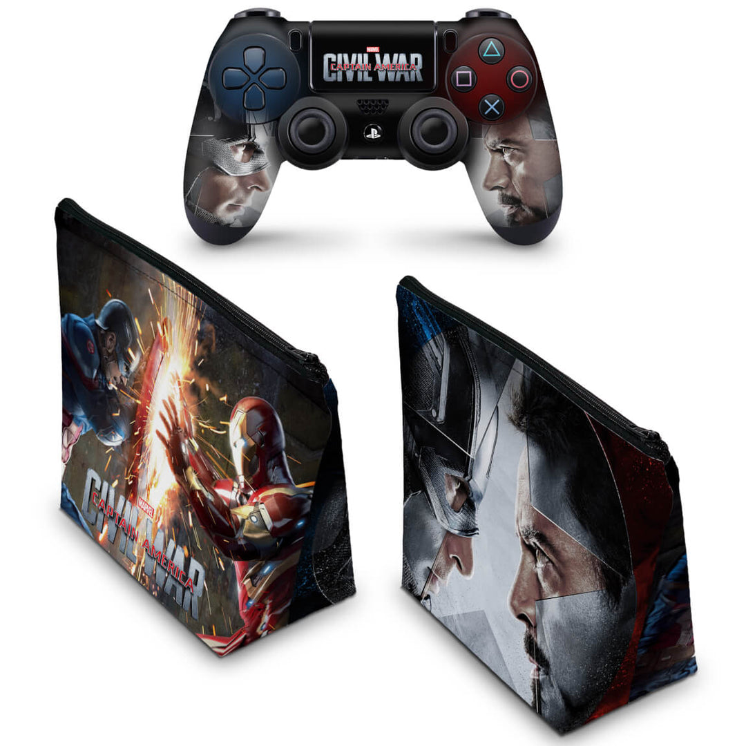KIT Capa Case e Skin Anti-Rage PS4 Controle - Capitão America - Guerra Civil - Pop Arte Skins - foto 2