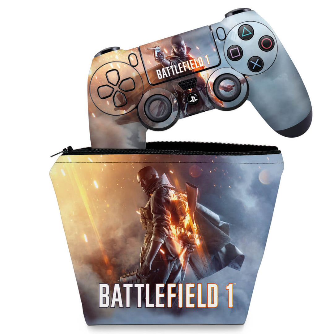 KIT Capa Case e Skin Anti-Rage PS4 Controle - Battlefield 1 - Pop Arte Skins