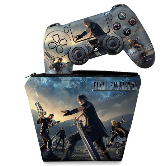 KIT Capa Case e Skin Anti-Rage PS4 Controle - Final Fantasy Xv #B