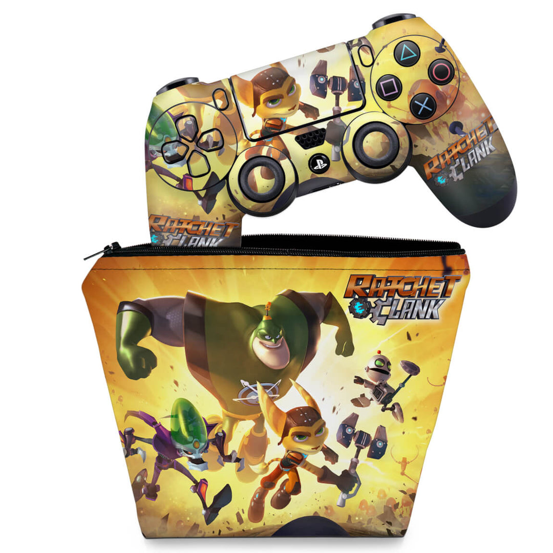 KIT Capa Case e Skin Anti-Rage PS4 Controle - Ratchet & Clank - Pop Arte Skins