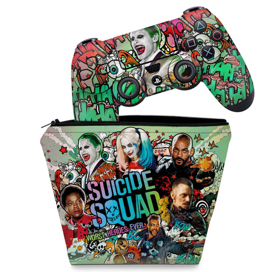 KIT Capa Case e Skin Anti-Rage PS4 Controle - Esquadrão Suicida #B