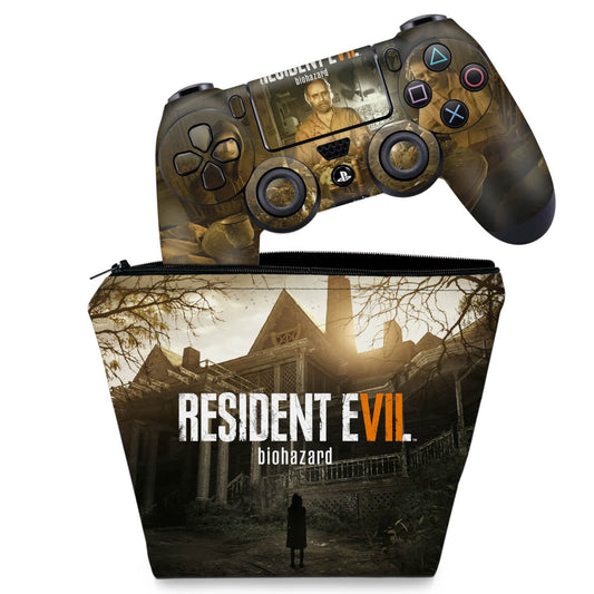 KIT Capa Case e Skin Anti-Rage PS4 Controle - Resident Evil 7: Biohazard