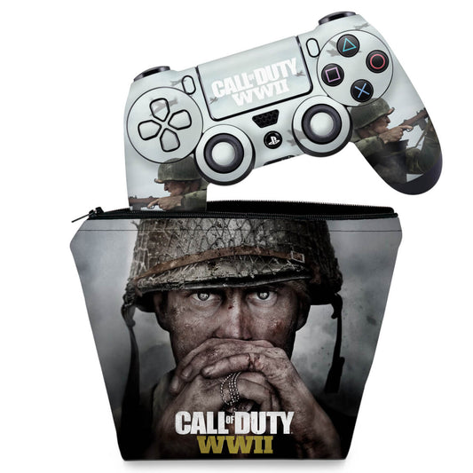 KIT Capa Case e Skin Anti-Rage PS4 Controle - Call Of Duty Ww2