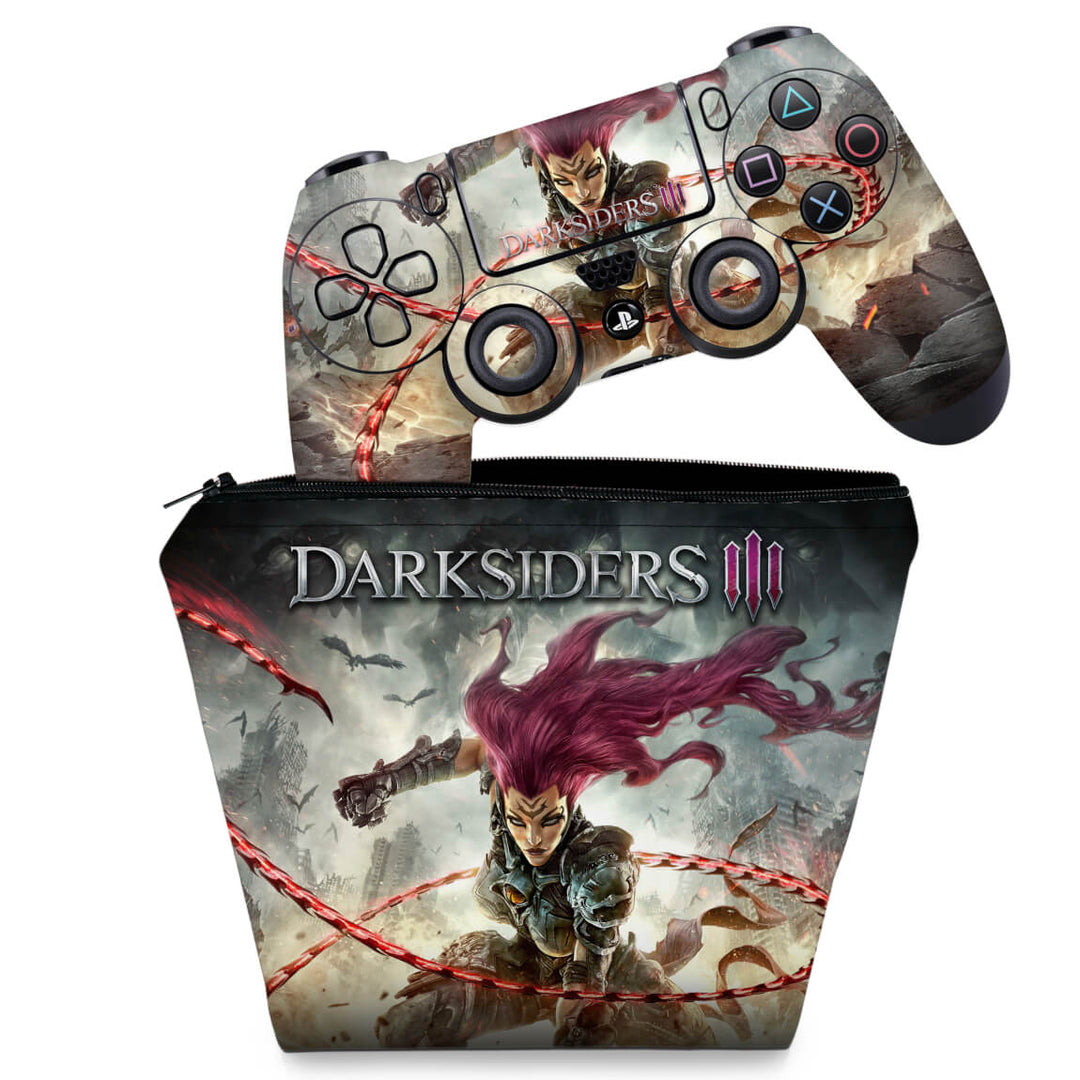 KIT Capa Case e Skin Anti-Rage PS4 Controle - Darksiders 3 - Pop Arte Skins