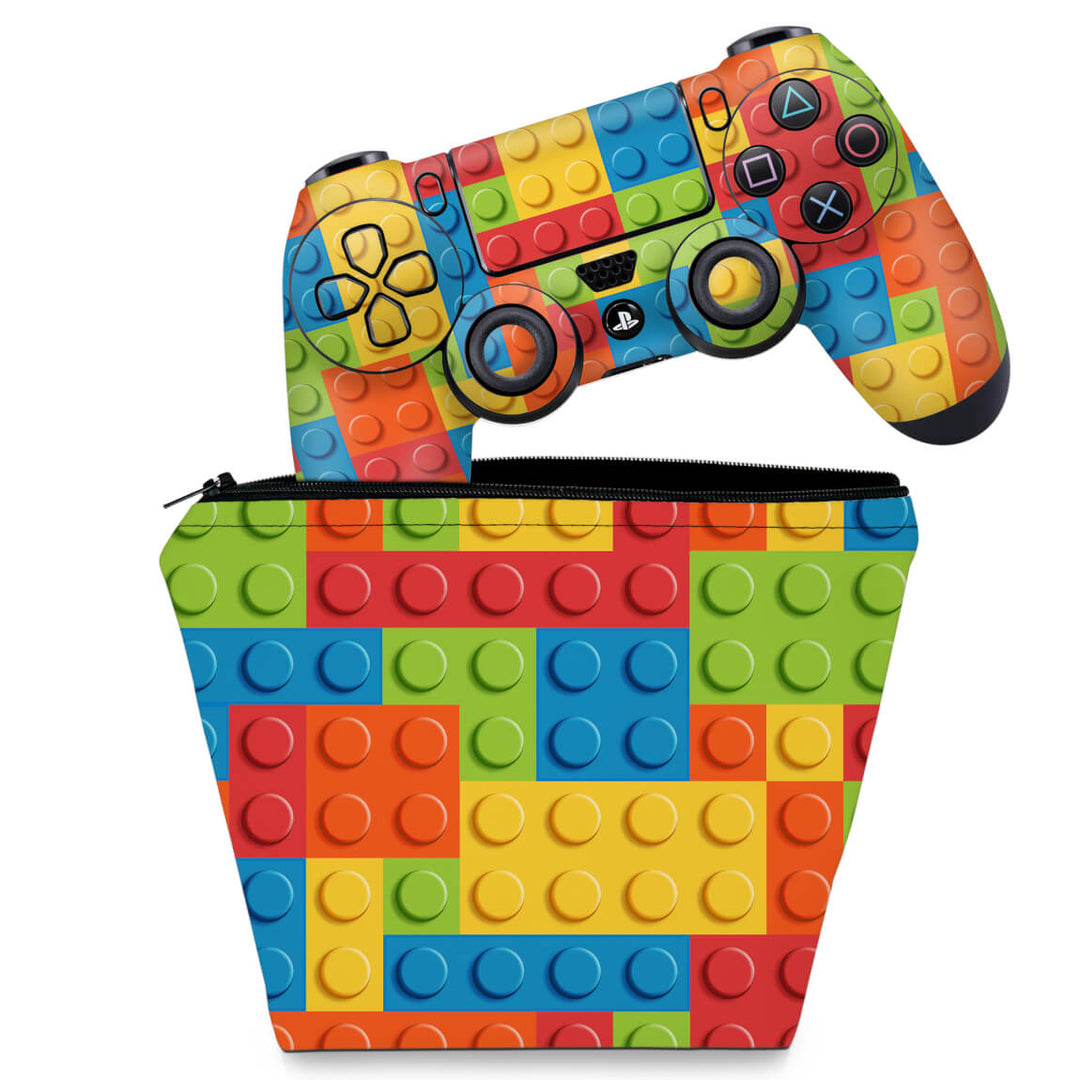 KIT Capa Case e Skin Anti-Rage PS4 Controle - Lego Peça - Pop Arte Skins