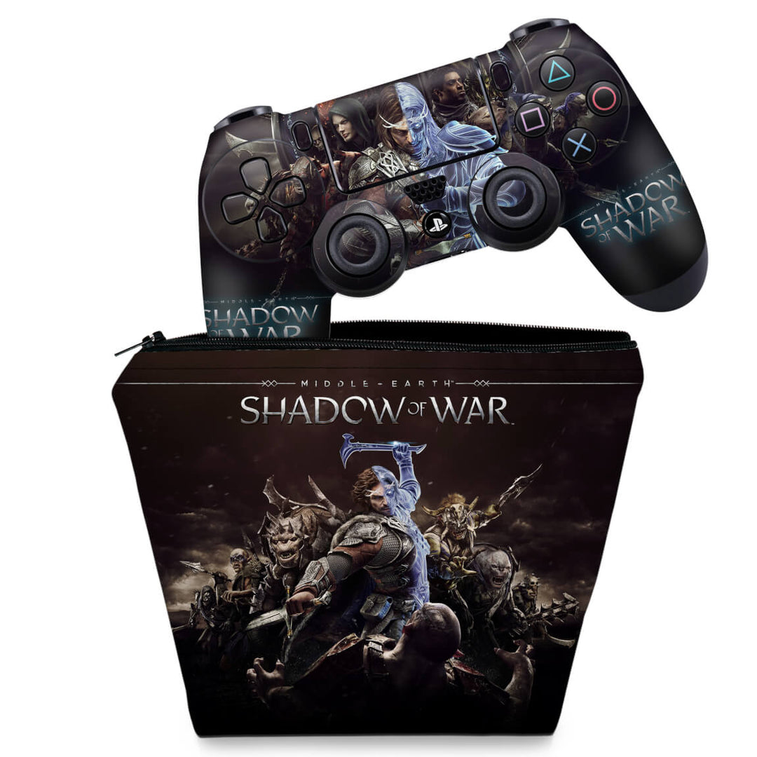KIT Capa Case e Skin Anti-Rage PS4 Controle - Shadow Of War - Pop Arte Skins