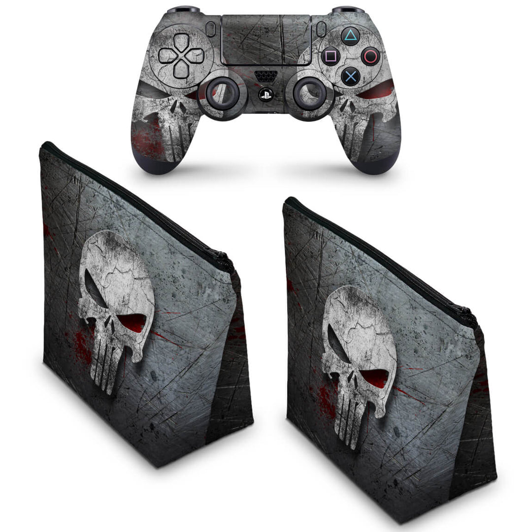 KIT Capa Case e Skin Anti-Rage PS4 Controle - The Punisher Justiceiro #B - Pop Arte Skins - foto 2