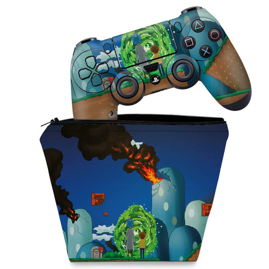 KIT Capa Case e Skin Anti-Rage PS4 Controle - Rick And Morty Mario