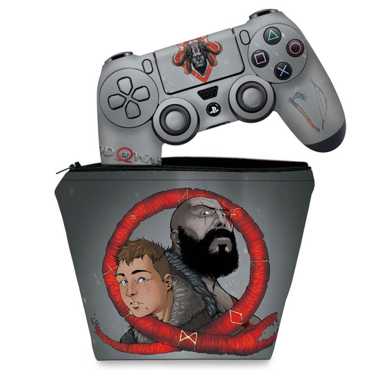 KIT Capa Case e Skin Anti-Rage PS4 Controle - God Of War 4