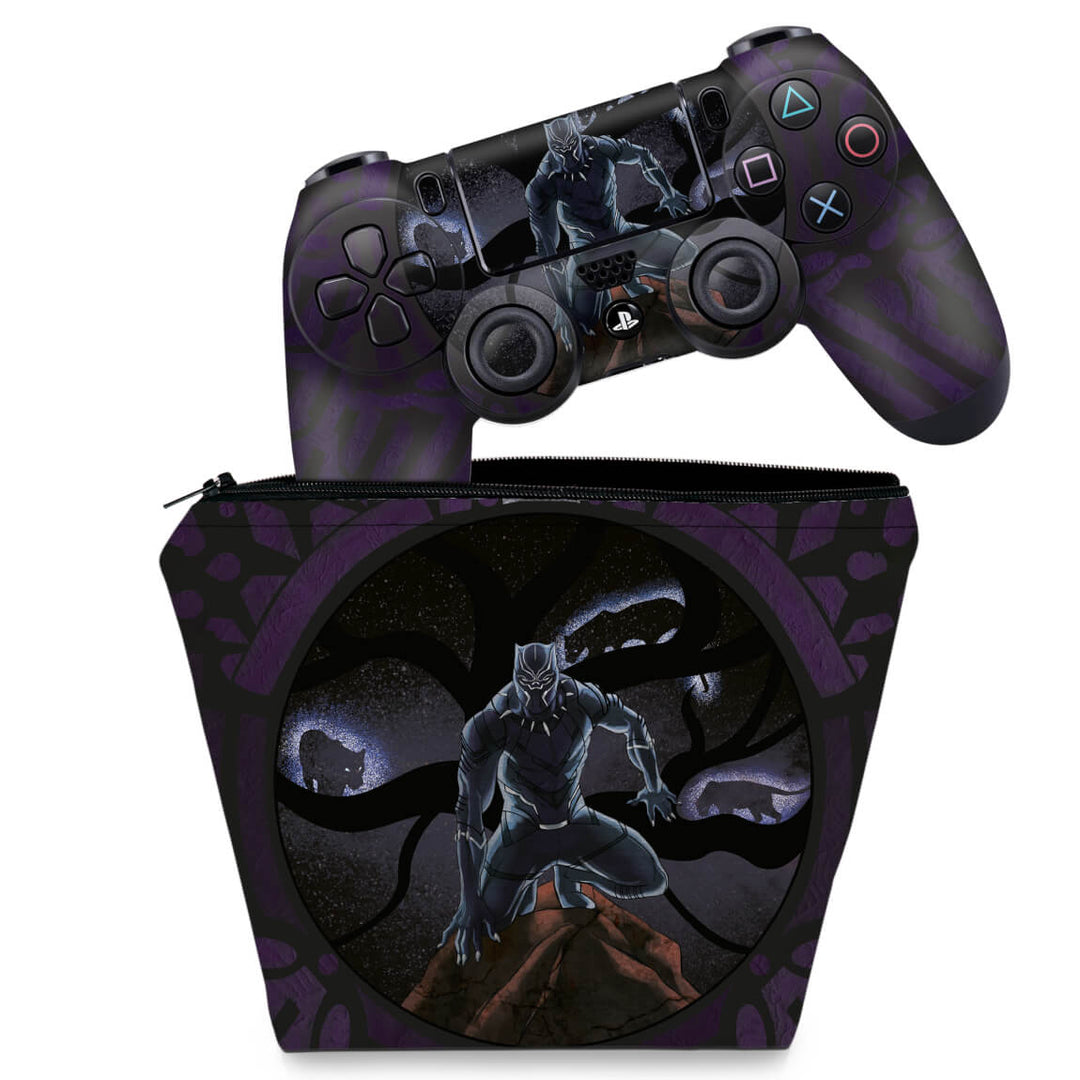 KIT Capa Case e Skin Anti-Rage PS4 Controle - Pantera Negra - Pop Arte Skins