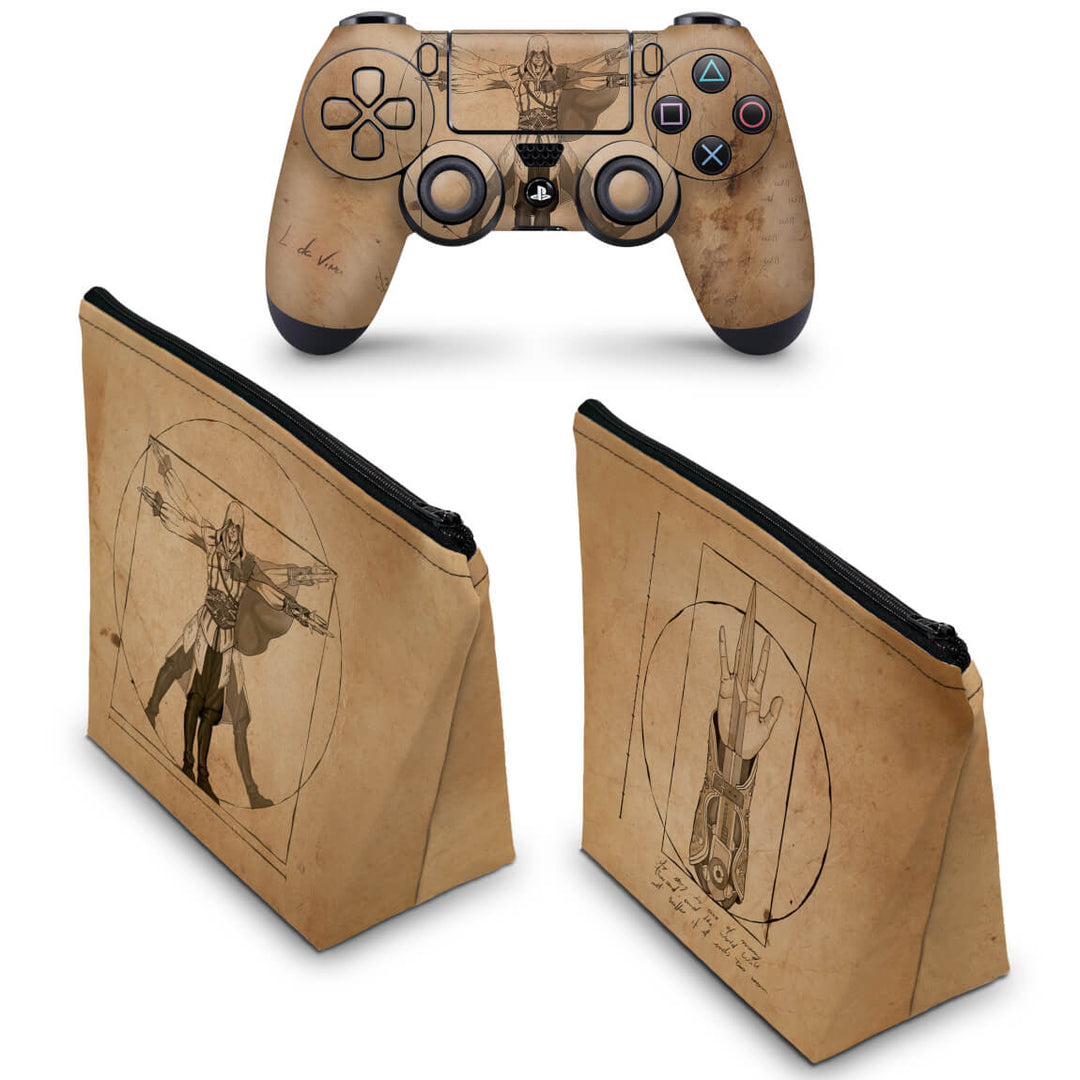 KIT Capa Case e Skin Anti-Rage PS4 Controle - Assassin's Creed Vitruviano - Pop Arte Skins - foto 2
