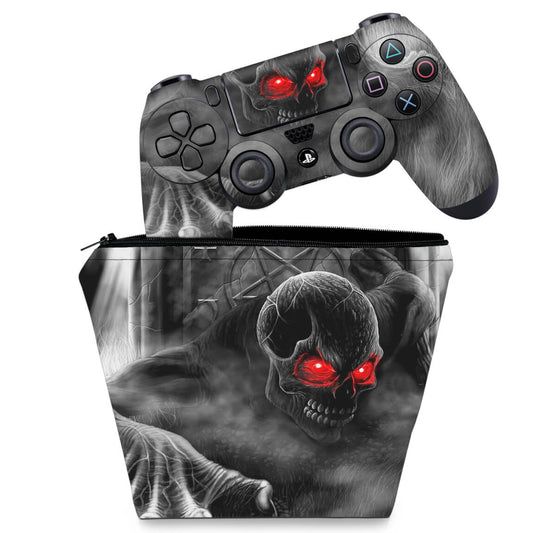 KIT Capa Case e Skin Anti-Rage PS4 Controle - Caveira Skull