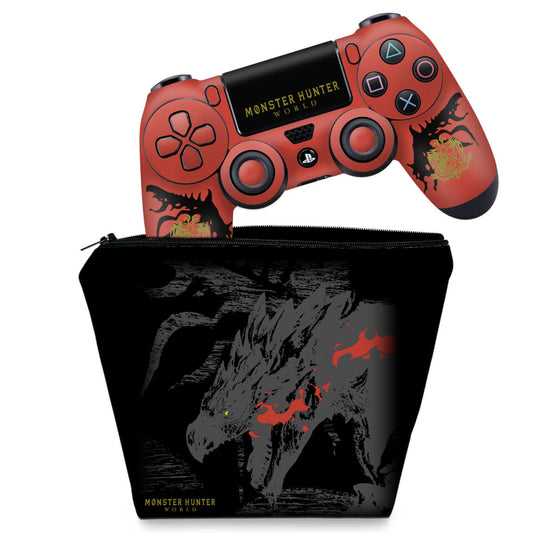 KIT Capa Case e Skin Anti-Rage PS4 Controle - Monster Hunter Edition