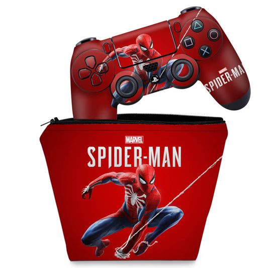 KIT Capa Case e Skin Anti-Rage PS4 Controle - Homem Aranha Spider-Man