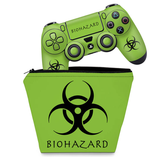 KIT Capa Case e Skin Anti-Rage PS4 Controle - Biohazard Radioativo