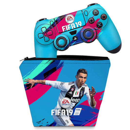 KIT Capa Case e Skin Anti-Rage PS4 Controle - Fifa 19