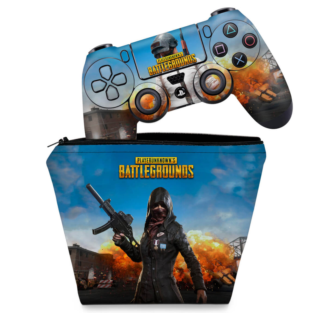 KIT Capa Case e Skin Anti-Rage PS4 Controle - Players Unknown Battlegrounds Pubg - Pop Arte Skins