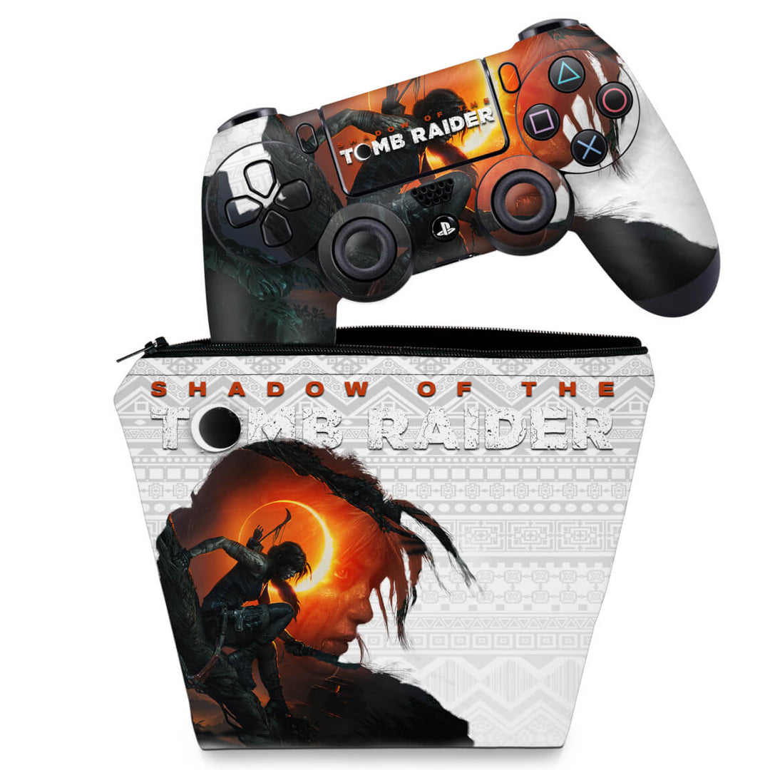 KIT Capa Case e Skin Anti-Rage PS4 Controle - Shadow Of The Tomb Raider - Pop Arte Skins