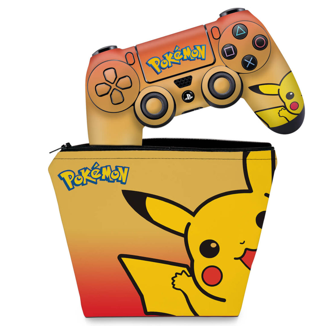 KIT Capa Case e Skin Anti-Rage PS4 Controle - Pokemon Pikachu - Pop Arte Skins