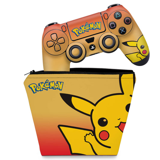 KIT Capa Case e Skin Anti-Rage PS4 Controle - Pokemon Pikachu