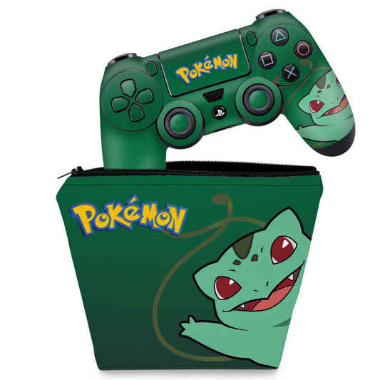 KIT Capa Case e Skin Anti-Rage PS4 Controle - Pokemon Bulbasaur