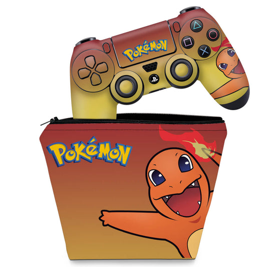 KIT Capa Case e Skin Anti-Rage PS4 Controle - Pokemon Charmander