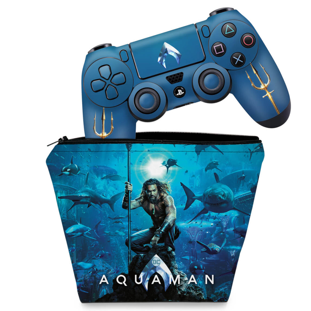 KIT Capa Case e Skin Anti-Rage PS4 Controle - Aquaman - Pop Arte Skins