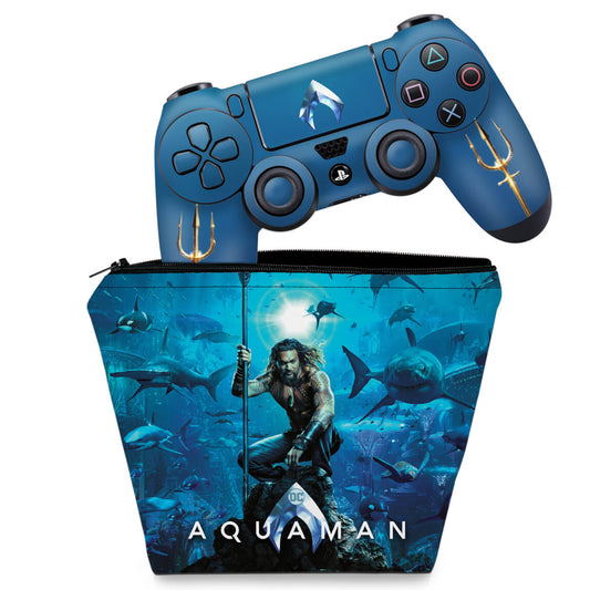 KIT Capa Case e Skin Anti-Rage PS4 Controle - Aquaman