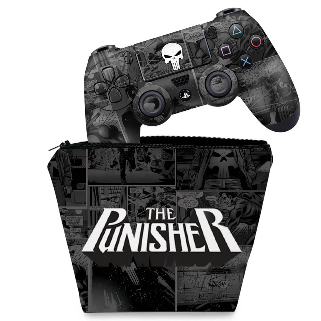 KIT Capa Case e Skin Anti-Rage PS4 Controle - The Punisher Justiceiro Comics - Pop Arte Skins