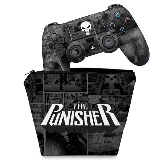KIT Capa Case e Skin Anti-Rage PS4 Controle - The Punisher Justiceiro Comics
