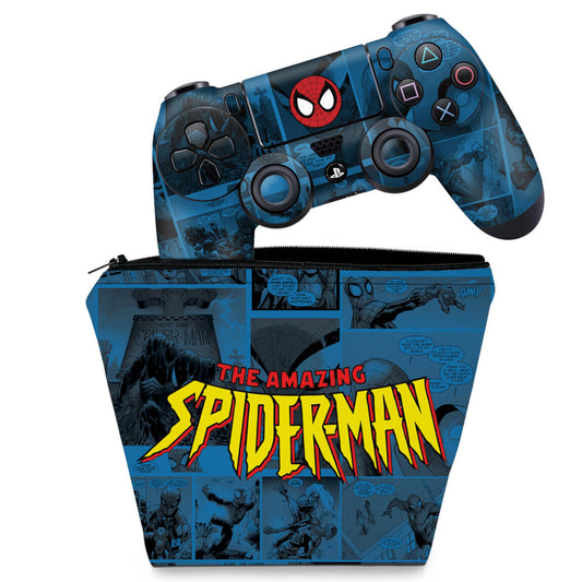 KIT Capa Case e Skin Anti-Rage PS4 Controle - Homem-Aranha Spider-Man Comics