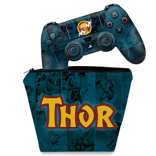 KIT Capa Case e Skin Anti-Rage PS4 Controle - Thor Comics