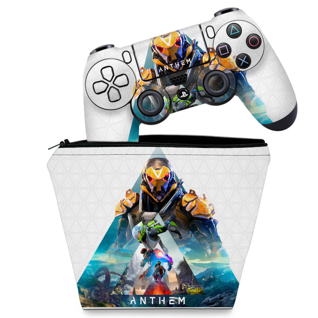KIT Capa Case e Skin Anti-Rage PS4 Controle - Anthem - Pop Arte Skins