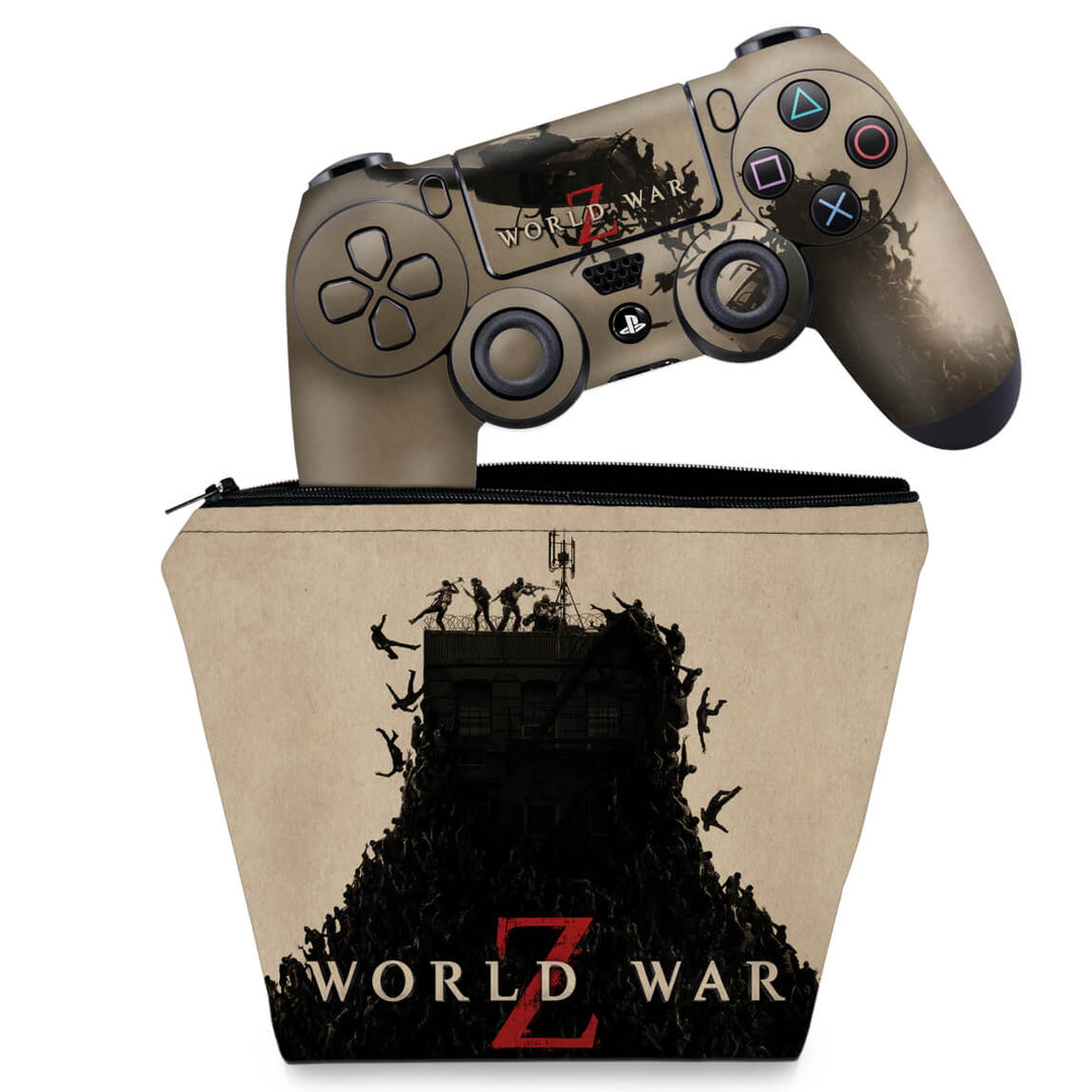 KIT Capa Case e Skin Anti-Rage PS4 Controle - World War Z - Pop Arte Skins