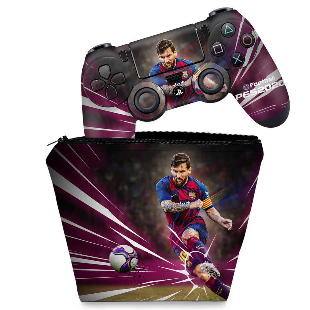 KIT Capa Case e Skin Anti-Rage PS4 Controle - Pes 2020 - Pop Arte Skins