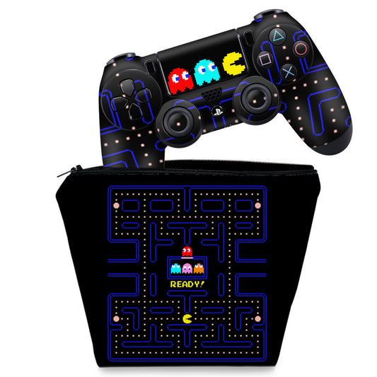 KIT Capa Case e Skin Anti-Rage PS4 Controle - Pac Man