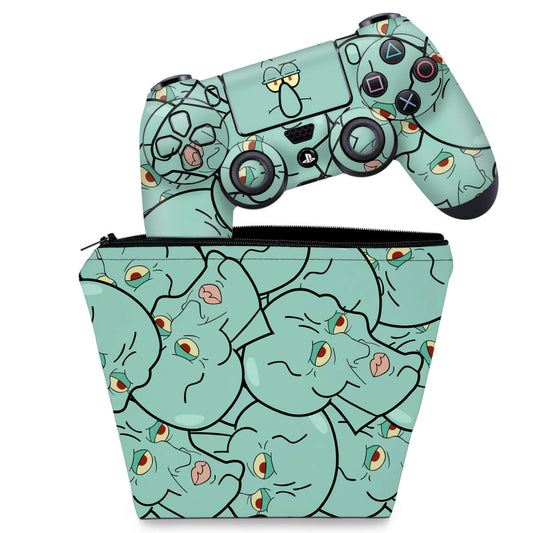 KIT Capa Case e Skin Anti-Rage PS4 Controle - Lula Molusco Bob Esponja