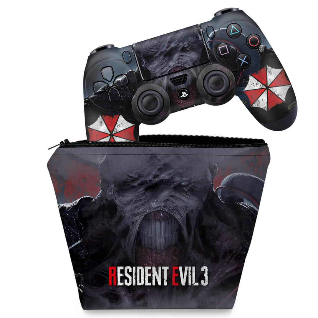 KIT Capa Case e Skin Anti-Rage PS4 Controle - Resident Evil 3 Remake - Pop Arte Skins