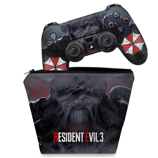 KIT Capa Case e Skin Anti-Rage PS4 Controle - Resident Evil 3 Remake