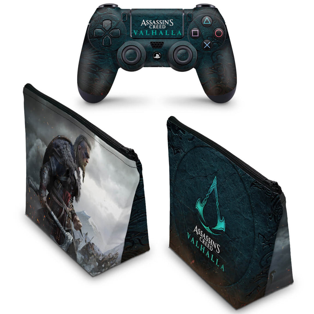 KIT Capa Case e Skin Anti-Rage PS4 Controle - Assassin's Creed Valhalla - Pop Arte Skins - foto 2