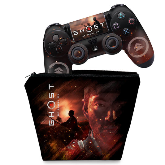 KIT Capa Case e Skin Anti-Rage PS4 Controle - Ghost Of Tsushima