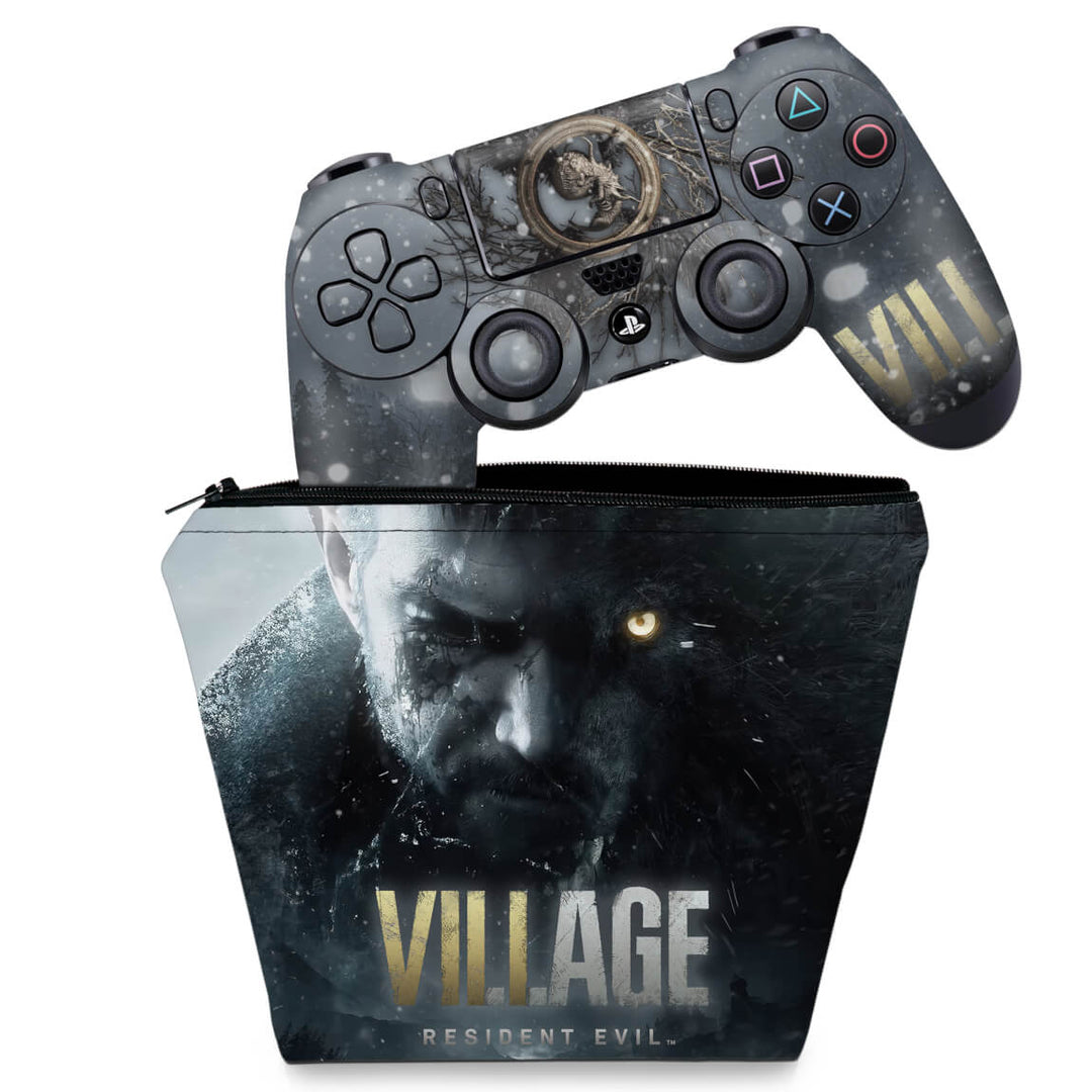 KIT Capa Case e Skin Anti-Rage PS4 Controle - Resident Evil Village - Pop Arte Skins