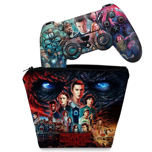 KIT Capa Case e Skin Anti-Rage PS4 Controle - Stranger Things