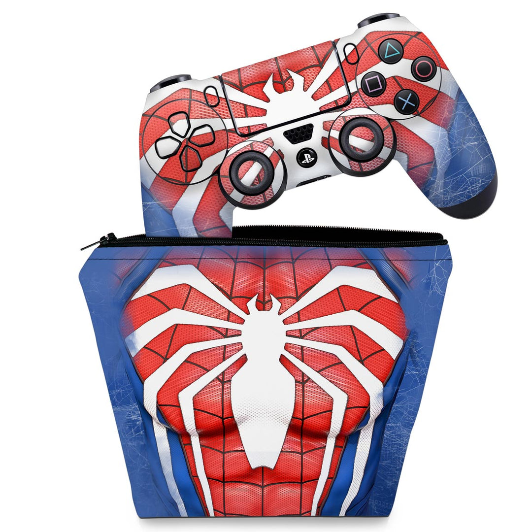 KIT Capa Case e Skin Anti-Rage PS4 Controle - Spider-Man Homem Aranha 2 - Pop Arte Skins